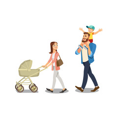 Family Strolling with Kids Isolated Cartoon Vector