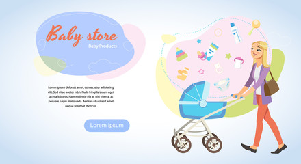 Store with Baby Products Cartoon Vector Web Banner