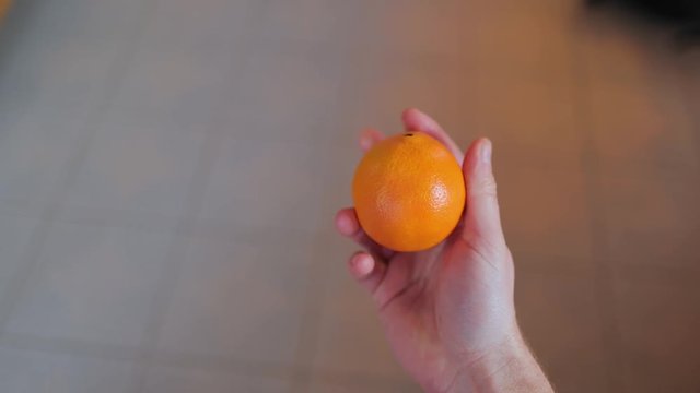 Orange in human hand