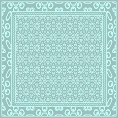 Template Print for Fabric. Pattern of floral geometric ornament with Border. illustration. Seamless. For Print Bandana, Shawl, Carpet.