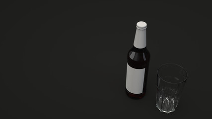 Mock up of beer bottle and an empty glass