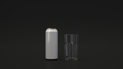 Mock up of beer can and an empty glass