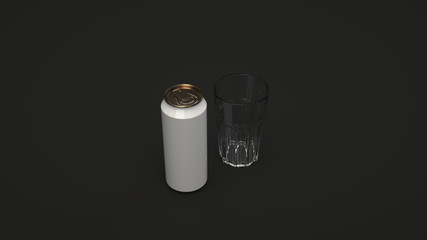Mock up of beer can and an empty glass
