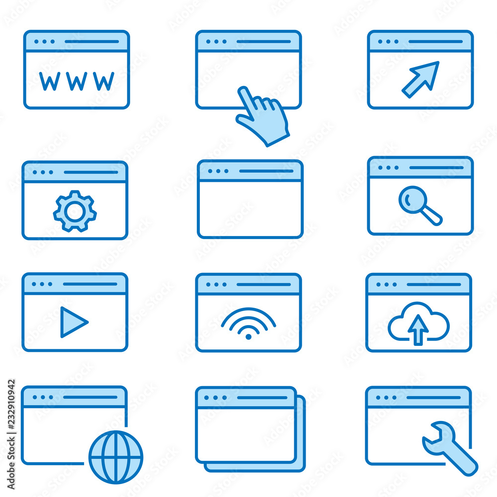 Wall mural browser flat line icon set. vector illustration. editable stroke.