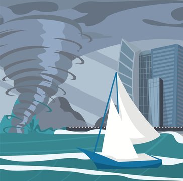 Vector picture impending hurricane on the city