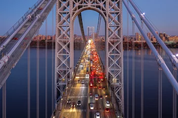 Gardinen Brücken Aerial view of the evening rush hour traffic on George Washington Bridge, as viewed from New Jersey  © mandritoiu
