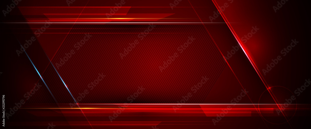 Poster illustration of abstract red and black metallic with light ray and glossy line. metal frame design f