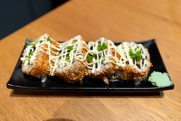 Fototapeta na wymiar Japanese fusion food - chashu(thickly cut pork) roll