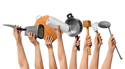 kitchen tools in human hands
