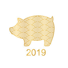 Golden pig on a white background. Symbol of the year 2019. Isolated object for design.