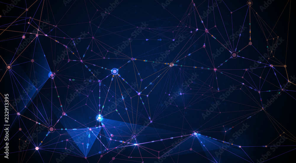 Wall mural vector illustration molecule and internet connect technology on dark blue background. abstract inter