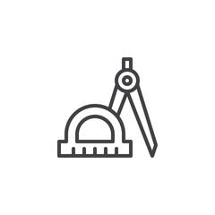 Compass and protractor outline icon. linear style sign for mobile concept and web design. Architect drawing tools line vector icon. Measurement tools symbol, logo illustration. Vector graphicstool