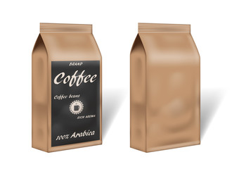paper arabica coffee package design mock up. empty coffee template packaging in vintage style. 3d vector illustration