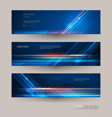 Fototapeta premium Abstract banners set with image of speed movement pattern and motion blur over dark blue color. Science, futuristic, energy technology concept. Vector background for web banner template or brochure