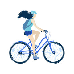 Naklejka premium Vector illustration of the teenage girl riding the bicycle