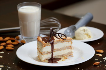 delicate biscuit with ice cream and milk
