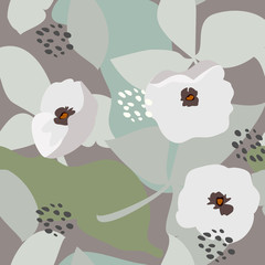 Abstract seamless pattern with naive flowers. Minimal summer trendy floral background in scandinavian style. For textile, wallpaper, surface, print, gift wrap, scrapbooking, decoupage