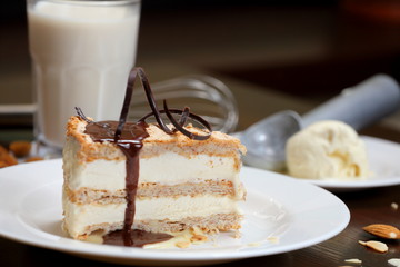 delicate biscuit with ice cream and milk
