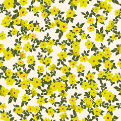 Small naive flowers seamless pattern. Chaotic order. Summer trendy floral background in liberty style. For textile, wallpaper, surface, print, gift wrap, scrapbooking, decoupage