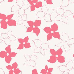 Abstract seamless pattern with naive flowers. Minimal summer trendy floral background in scandinavian style. For textile, wallpaper, surface, print, gift wrap, scrapbooking, decoupage