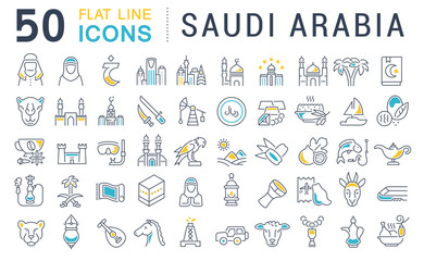 Set Vector Line Icons of Saudi Arabia.