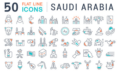 Naklejka premium Set Vector Line Icons of Saudi Arabia.