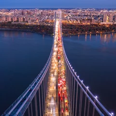 Fototapeten Aerial view of the evening rush hour traffic on George Washington Bridge, as viewed from New Jersey © mandritoiu