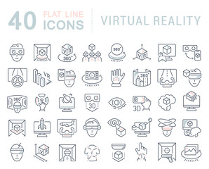 Naklejka na ściany i meble Set Vector Line Icons of Virtual Reality.