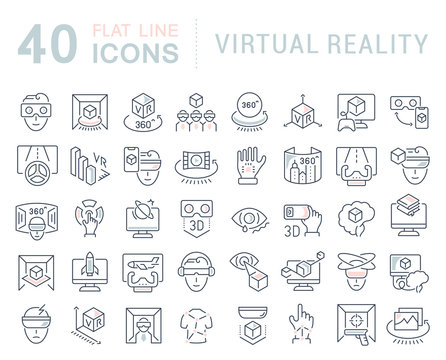 Set Vector Line Icons of Virtual Reality.