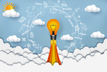 lamp launch to the sky. start up business concept ,financial idea are competing for success and corporate goal. creative. infographic. vector illustration paper art