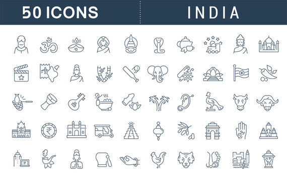 Set Vector Line Icons of India
