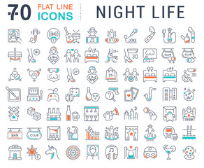 Set Vector Line Icons of Night Life.