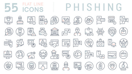 Set Vector Line Icons of Phishing.