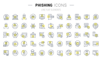 Set Vector Line Icons of Phishing.