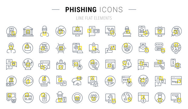Set Vector Line Icons of Phishing.