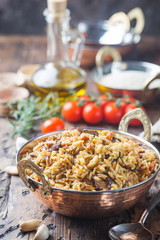 Lamb pilaf in a bowl
