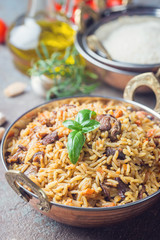 Lamb pilaf in a bowl