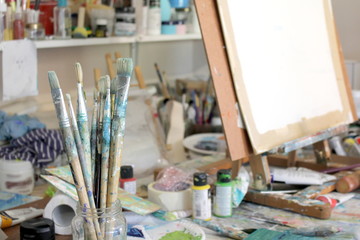 Artists brushes in Art Studio