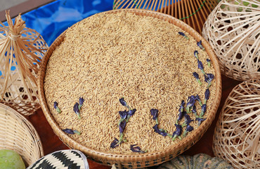 paddy rice in bamboo basket.