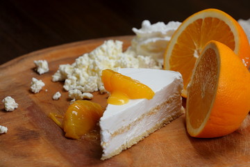 tender cottage cheese casserole with slices of orange