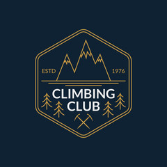 Mountain badge. Rock Climbing club emblem. Camping and hiking logo. Vector illustration.