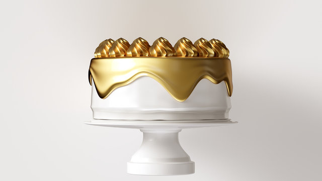 Big White and Gold Luxury Cake 3d illustration 3d render