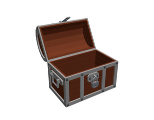 Empty wooden chest. Isolated on white background. 3d Vector illustration.