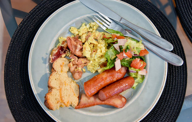 Breakfast, Bread and sausage with salad