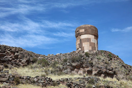 Chullpas in Sillustani. Puno Region. Peru