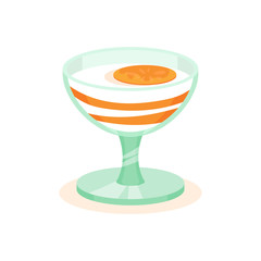 Tasty yogurt with persimmon in glass. Appetizing fruit dessert. Sweet food theme. Flat vector icon