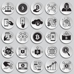 Bitcoin and crypto currency set on plates background icons