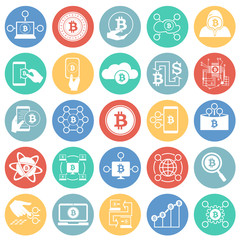 Fototapeta na wymiar Bitcoin and crypto currency set on color circles background icon