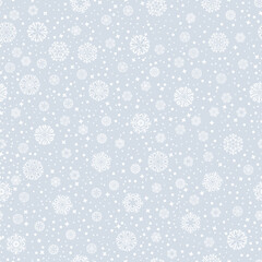 white snowflakes on gray background. vector seamless pattern. winter snow illustration. textile paint. repetitive background. fabric swatch. wrapping paper