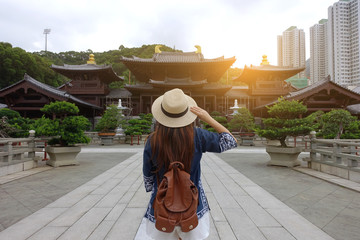 Tourist is traveling at Nan Lian garden in Hong Kong.    